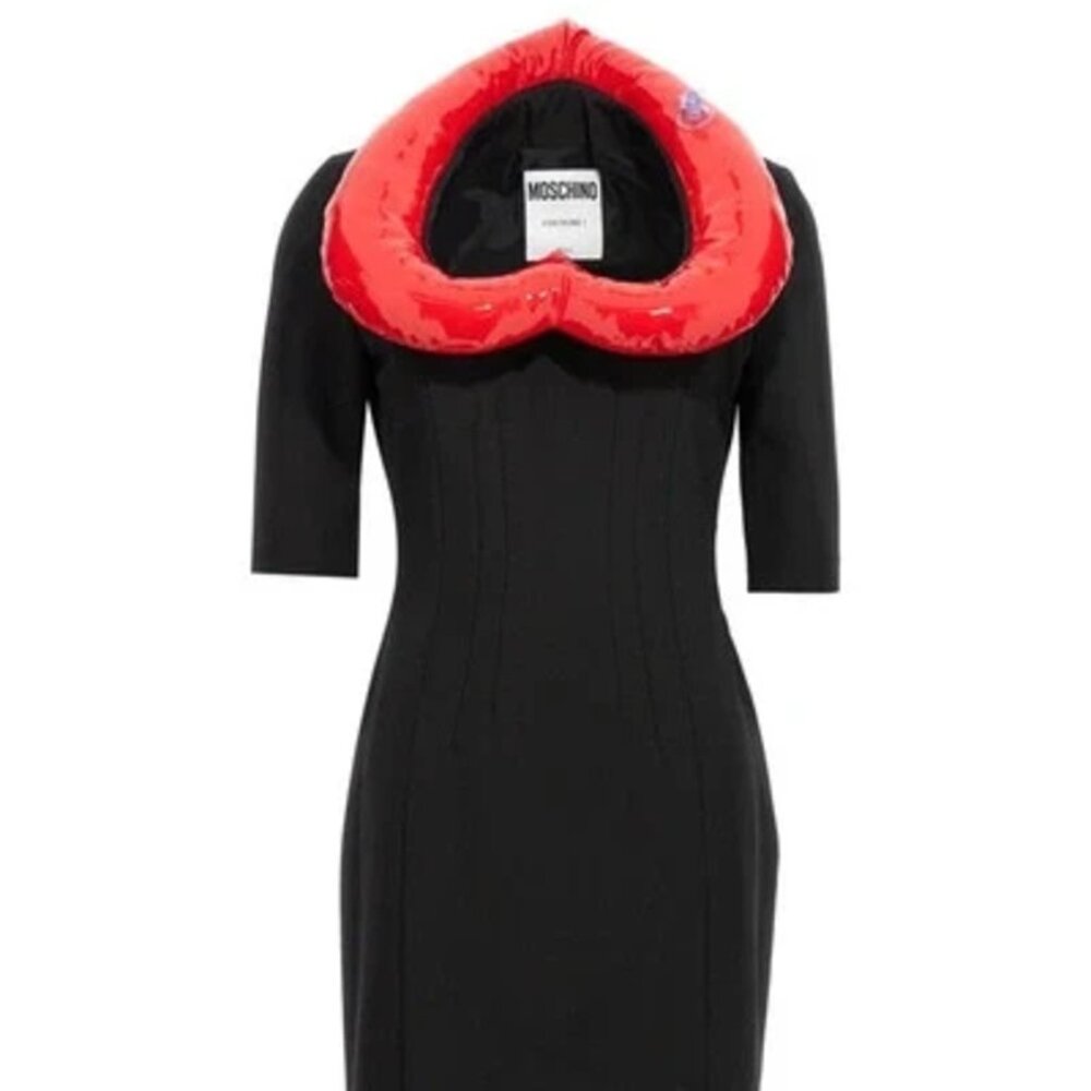 SS23 MOSCHINO Couture Jeremy Scott Inflatable Heart On Neckline Black Dress